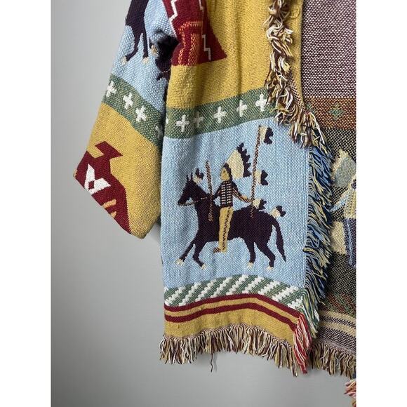 Lew Magram Collection Vintage Western Native Horse Art Tapestry Jacket Cardigan - Picture 2 of 12